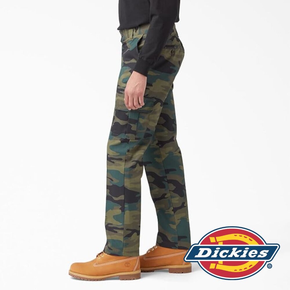 Dickies Men's Slim Fit Straight Leg Cargo Pants, Hunter Green Camo, 34W x 34L